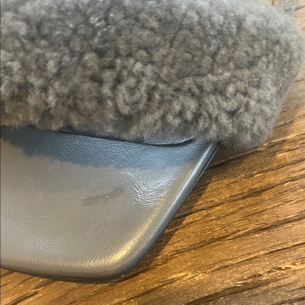 BY FAR Gray Shearling Strap Square-Toe Heels - image 2